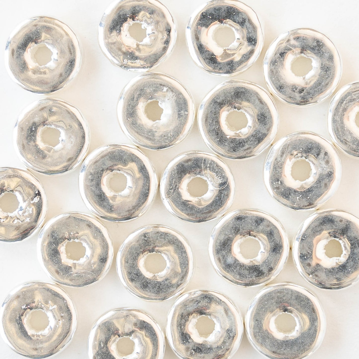 8mm Silver Coated Ceramic Washer Beads - 20 or 100