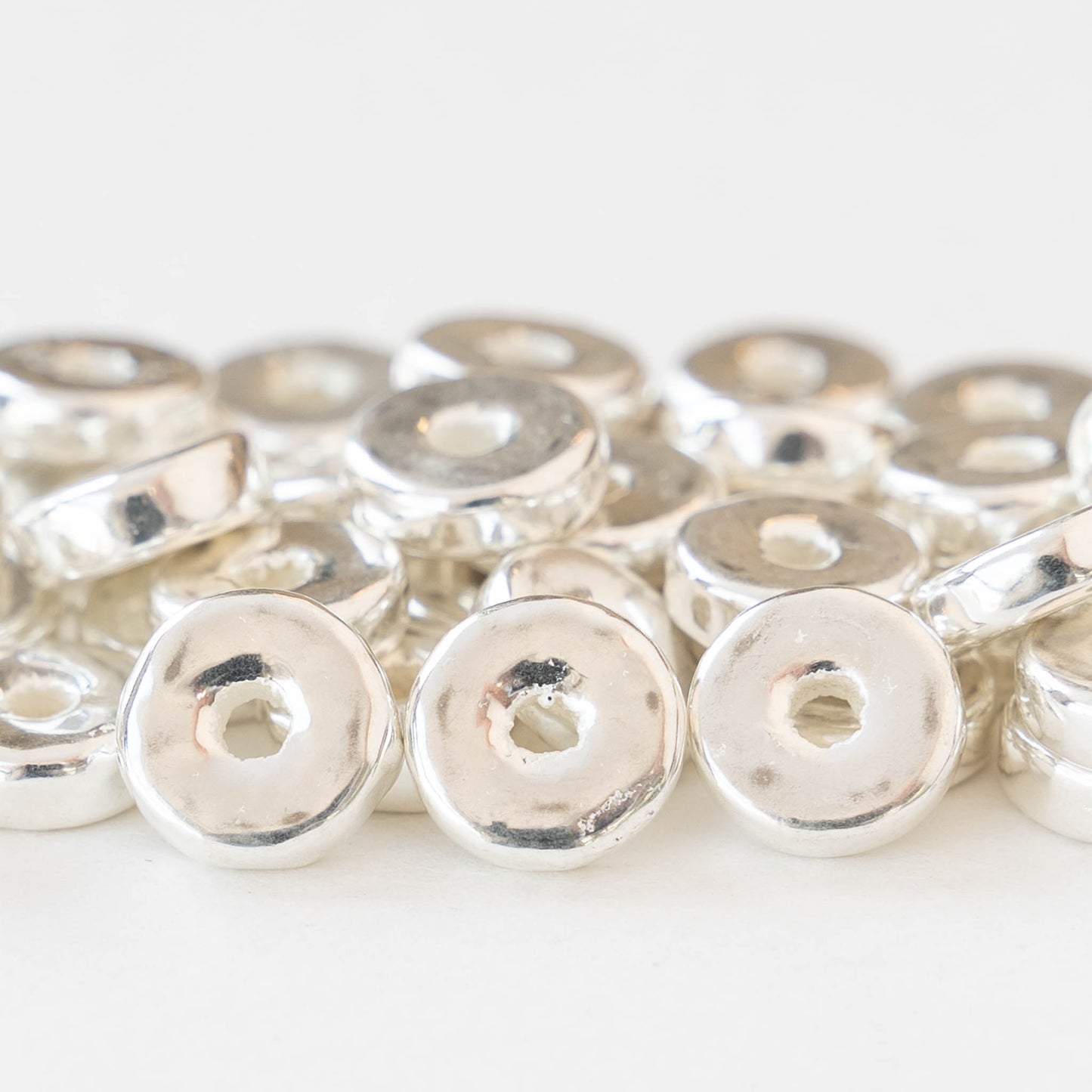 8mm Silver Coated Ceramic Washer Beads - 20 or 100