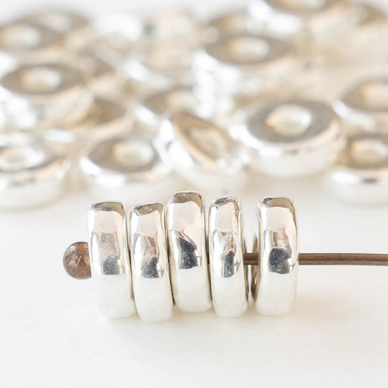 8mm Silver Coated Ceramic Washer Beads - 20 or 100