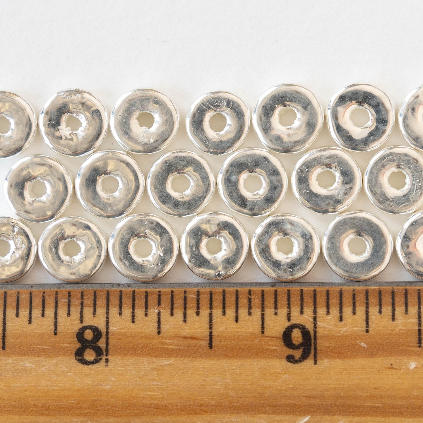 8mm Silver Coated Ceramic Washer Beads - 20 or 100