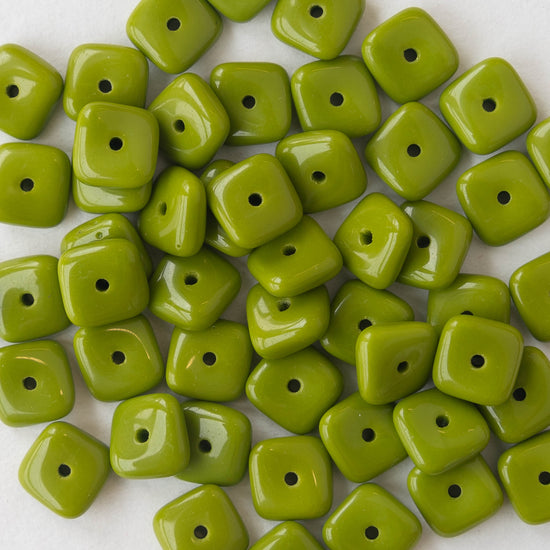 8mm Wavy Tile Bead - Opaque Lime Green - 50 Beads