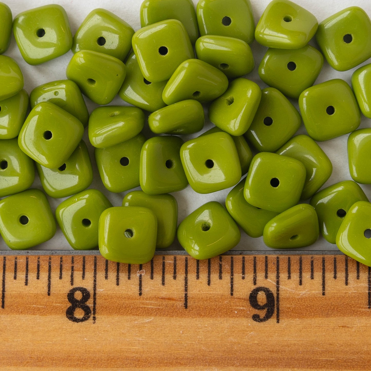 8mm Wavy Tile Bead - Opaque Lime Green - 50 Beads