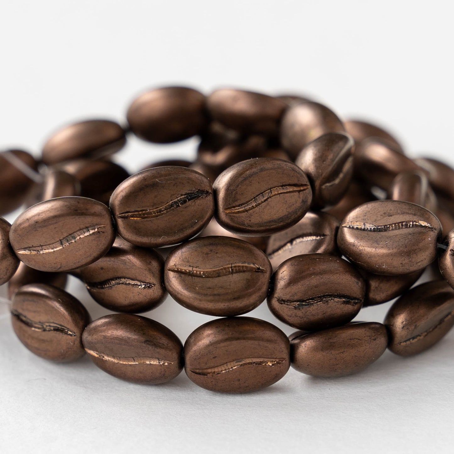 Glass Coffee Bean Beads - Bronze Matte - 12 Beads