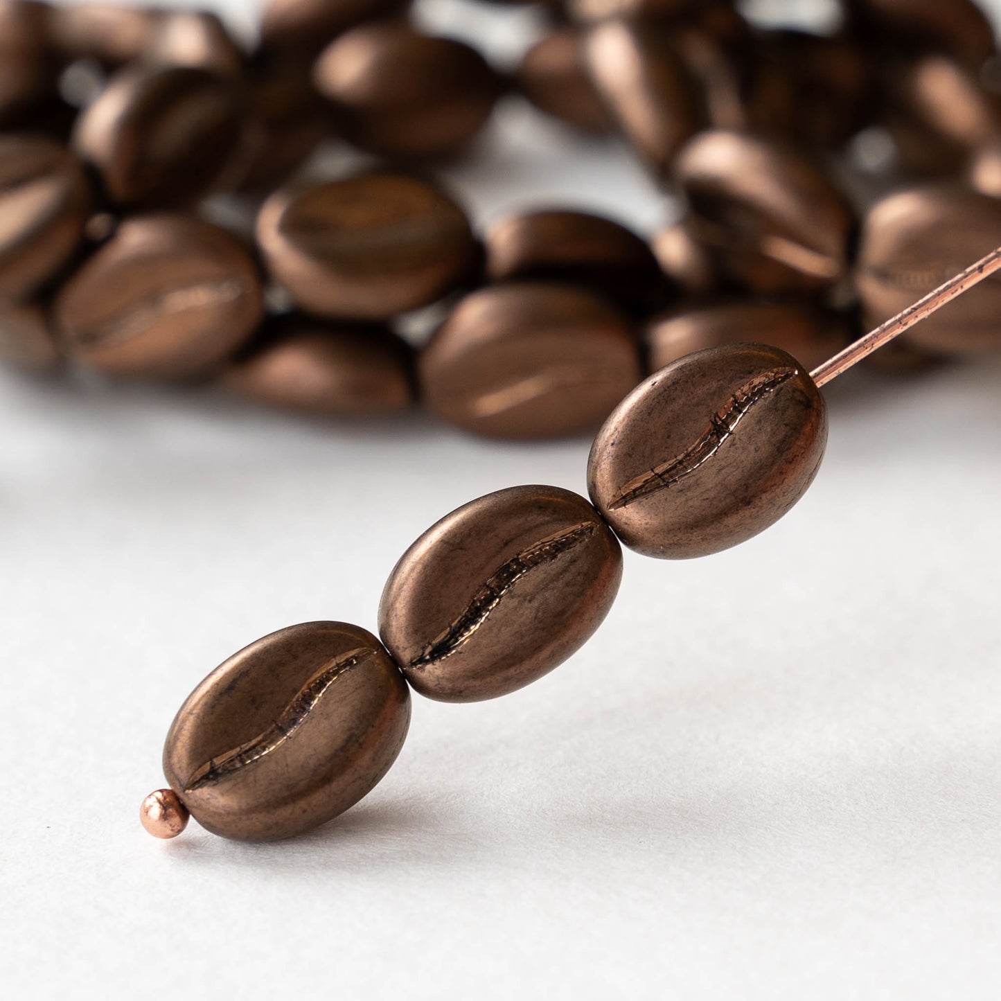 Glass Coffee Bean Beads - Bronze Matte - 12 Beads