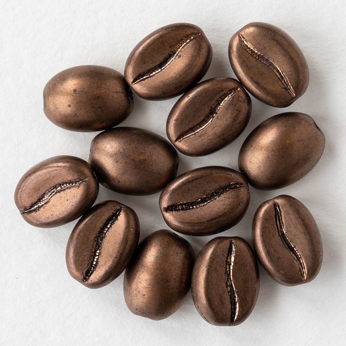 Glass Coffee Bean Beads - Bronze Matte - 12 Beads