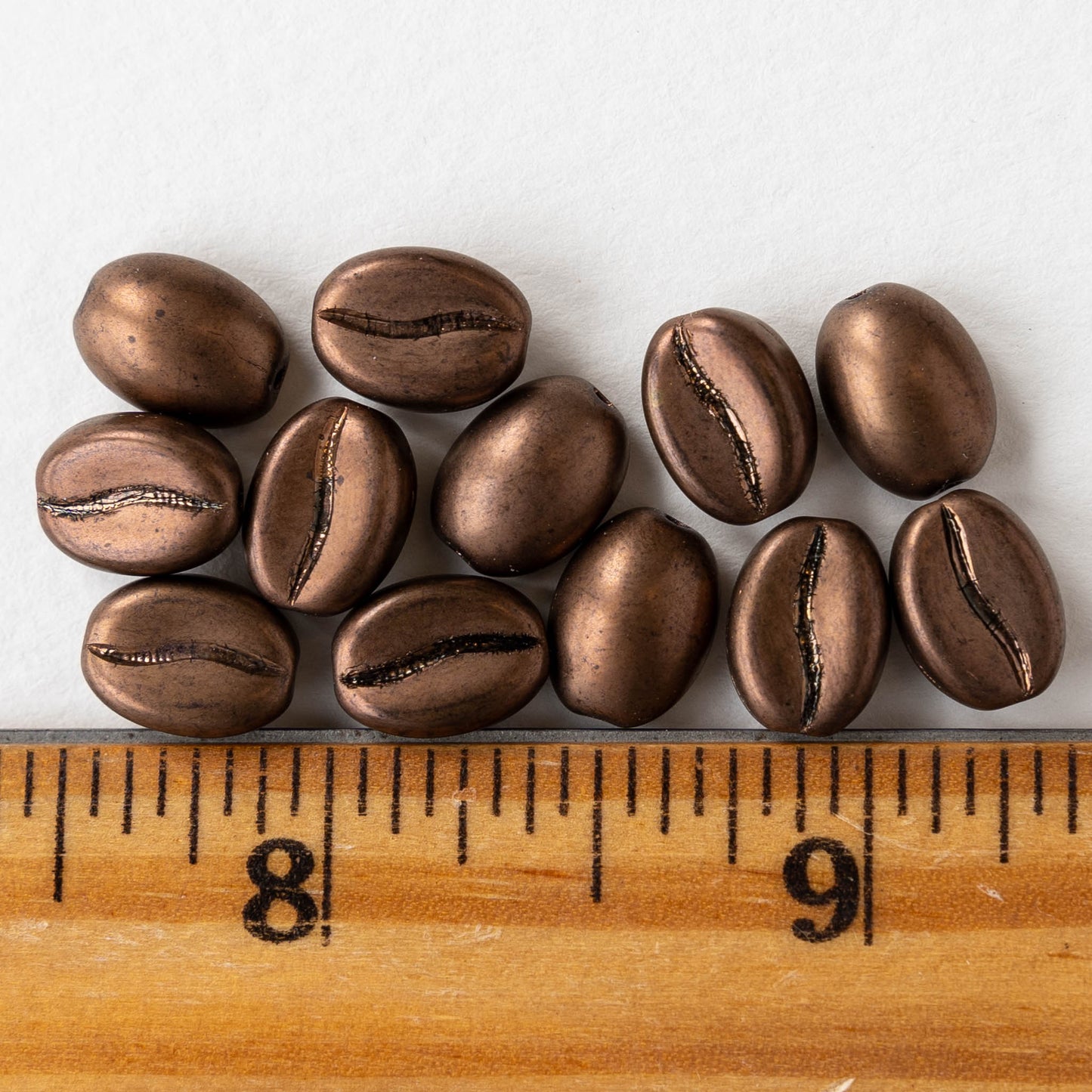 Glass Coffee Bean Beads - Bronze Matte - 12 Beads