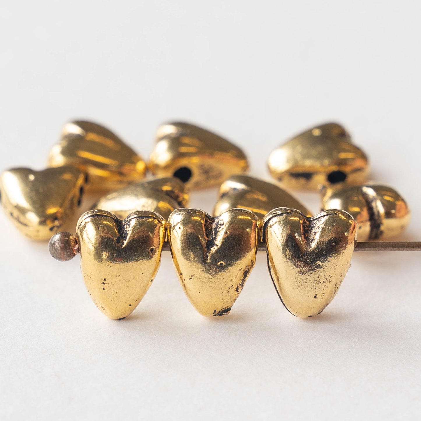 8x10mm Mykonos Metal Heart Beads - Antiqued Gold - 10 beads –  funkyprettybeads