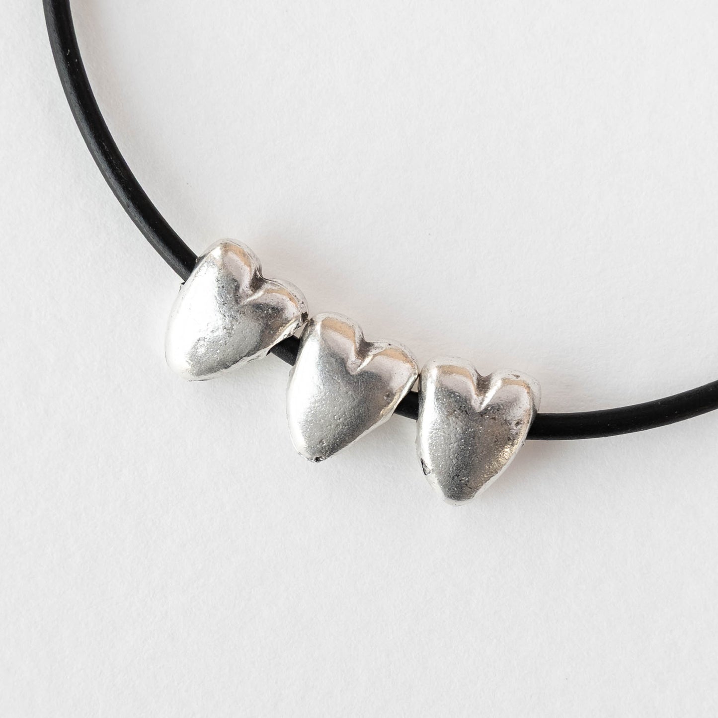 8x10mm Mykonos Metal Heart Beads - Antique Silver - 6 or 12 Beads