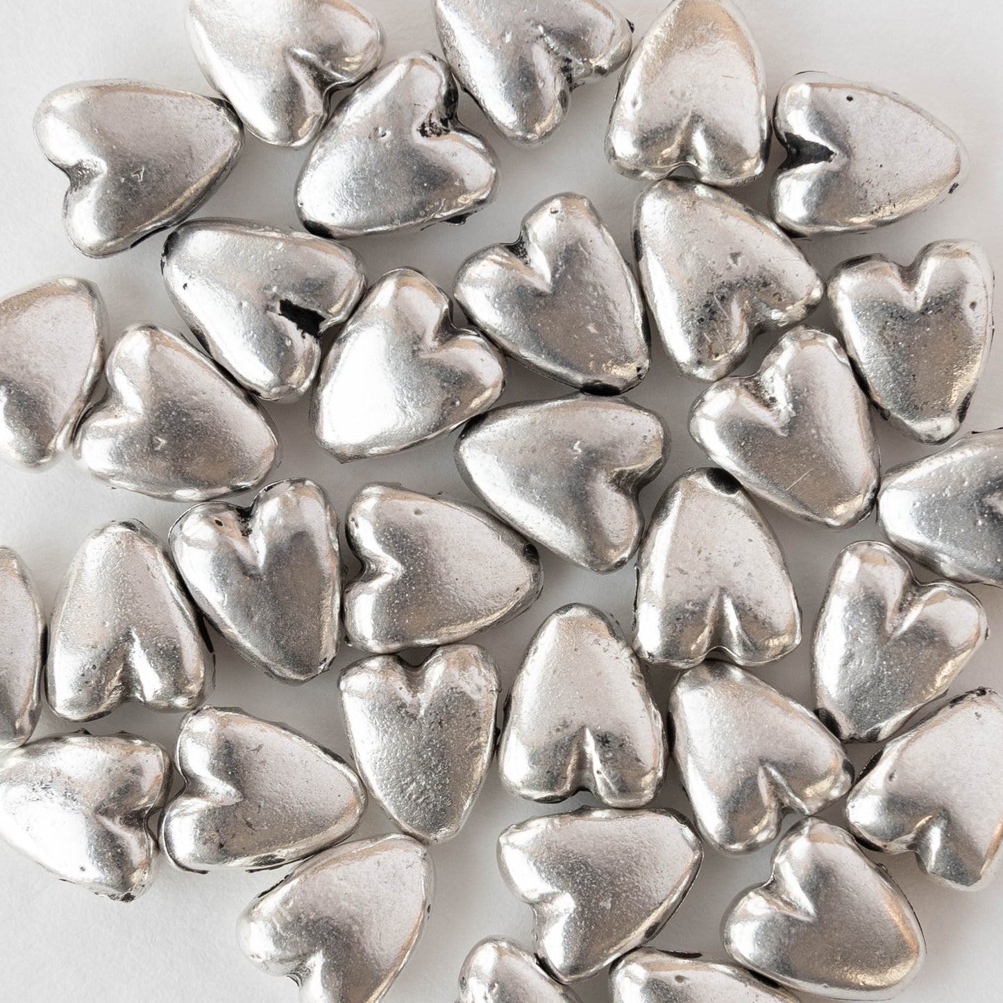 8x10mm Mykonos Metal Heart Beads - Antique Silver - 6 or 12 Beads