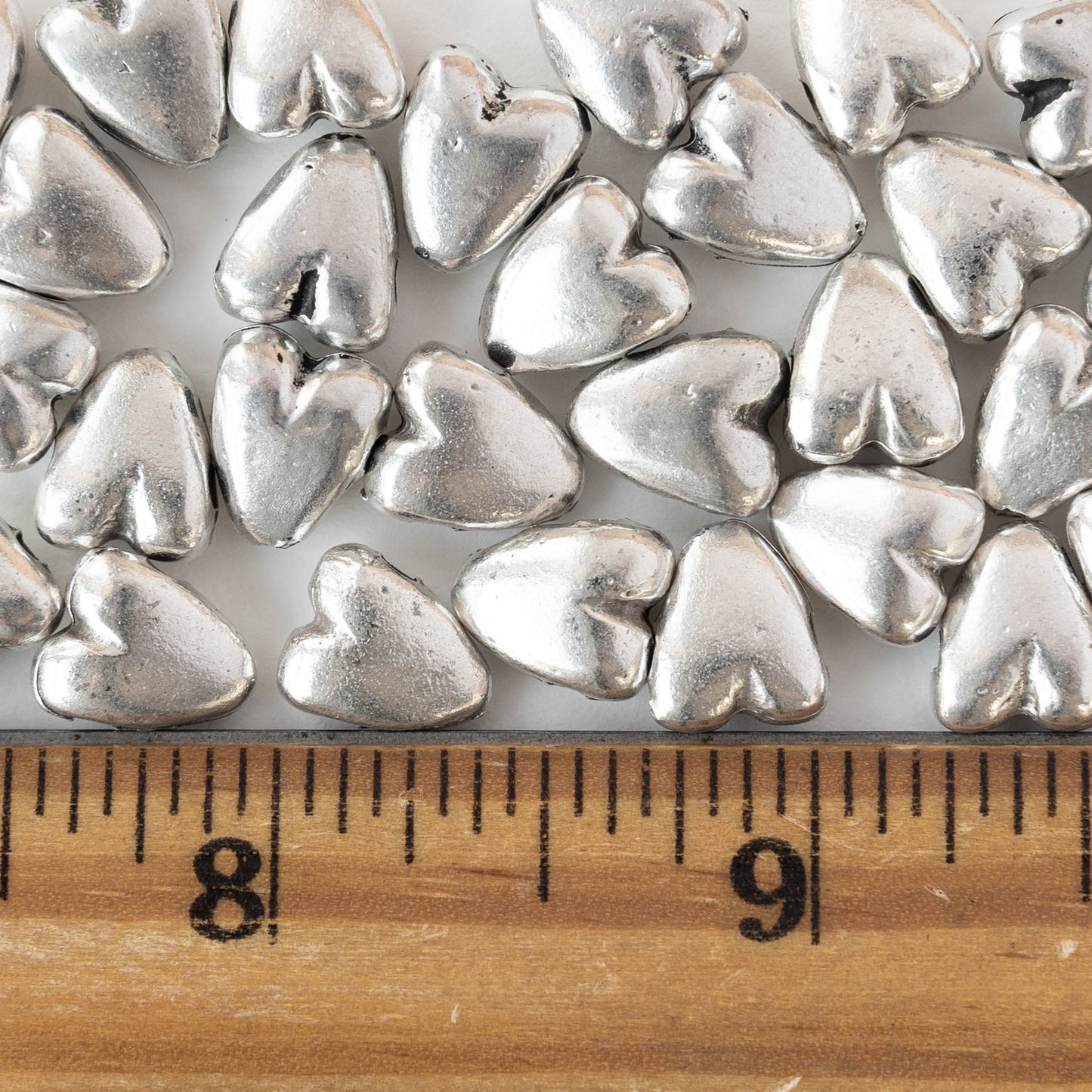 8x10mm Mykonos Metal Heart Beads - Antique Silver - 6 or 12 Beads