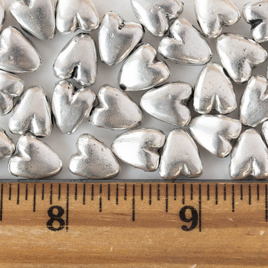 8x10mm Mykonos Metal Heart Beads - Antique Silver - 6 or 12 Beads