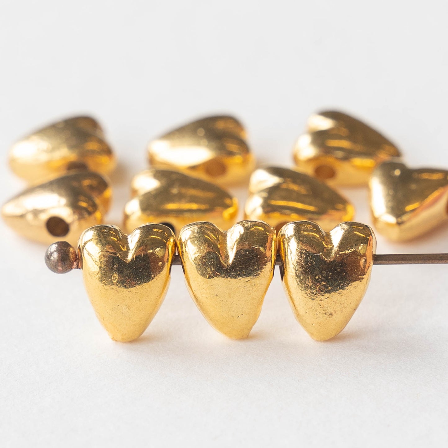 8x10mm Mykonos Metal Heart Beads - Gold - 10 beads