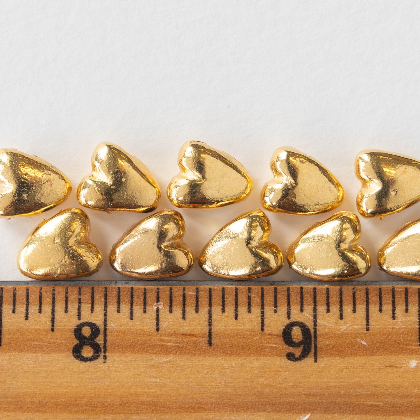 8x10mm Mykonos Metal Heart Beads - Gold - 10 beads
