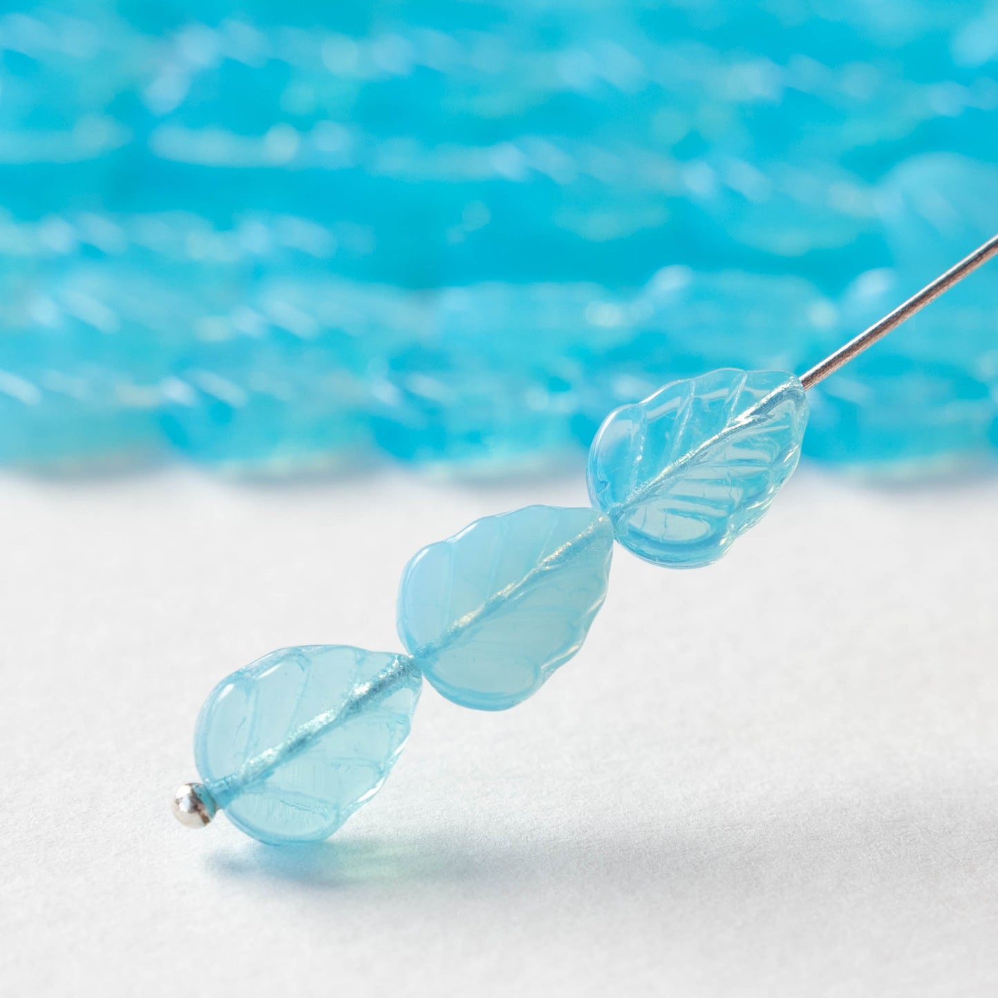 8x10mm Leaf Beads - Aqua Opaline - 20 Beads