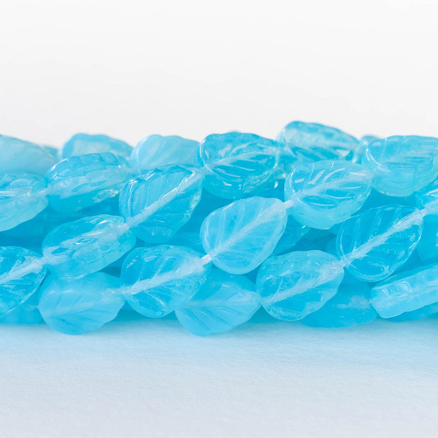 8x10mm Leaf Beads - Aqua Opaline - 20 Beads