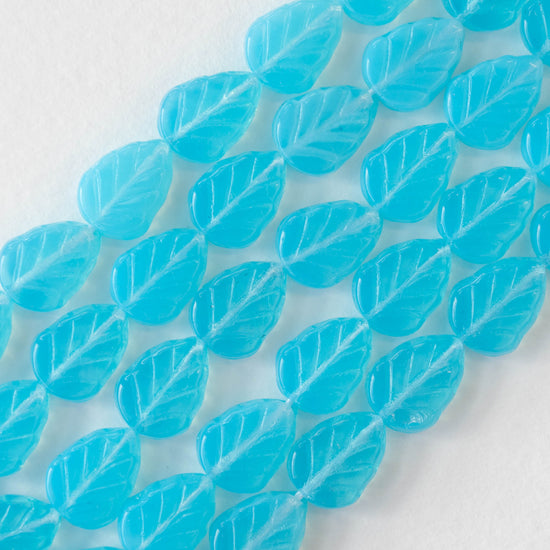 8x10mm Leaf Beads - Aqua Opaline - 20 Beads