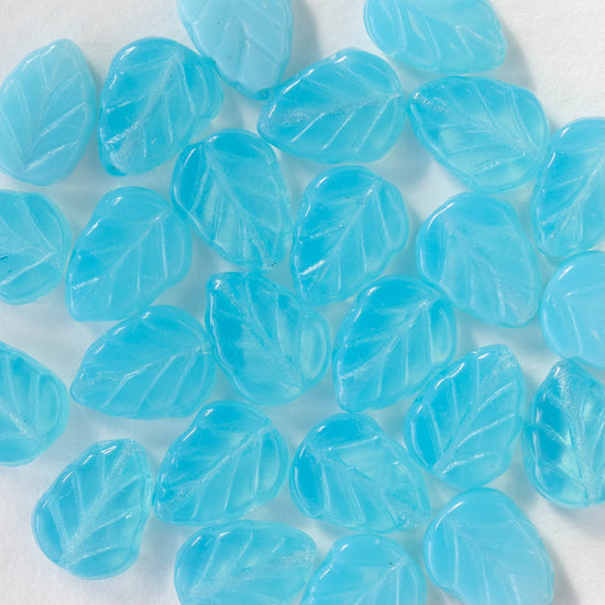 8x10mm Leaf Beads - Aqua Opaline - 20 Beads