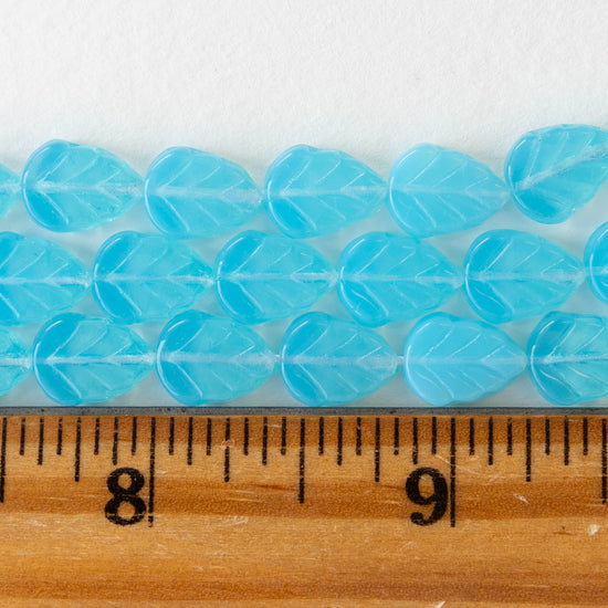 8x10mm Leaf Beads - Aqua Opaline - 20 Beads