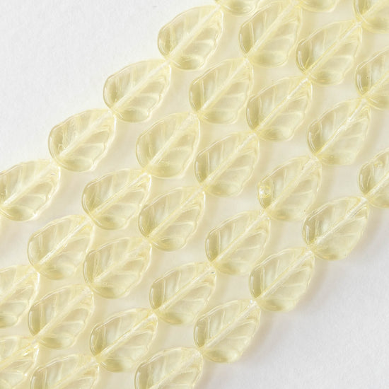 8x10mm Leaf Beads - Transparent Light Yellow - 20 Beads