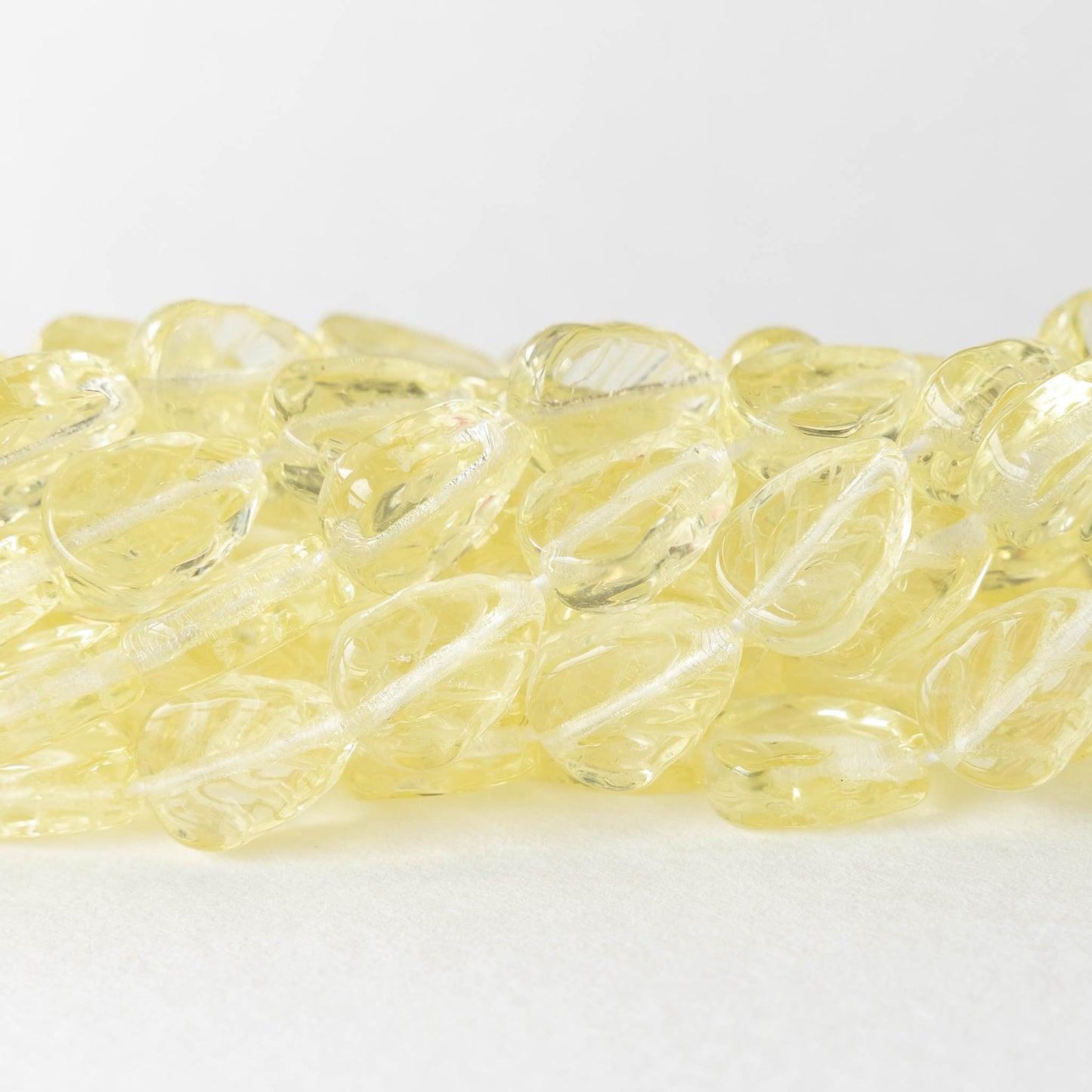 8x10mm Leaf Beads - Transparent Light Yellow - 20 Beads