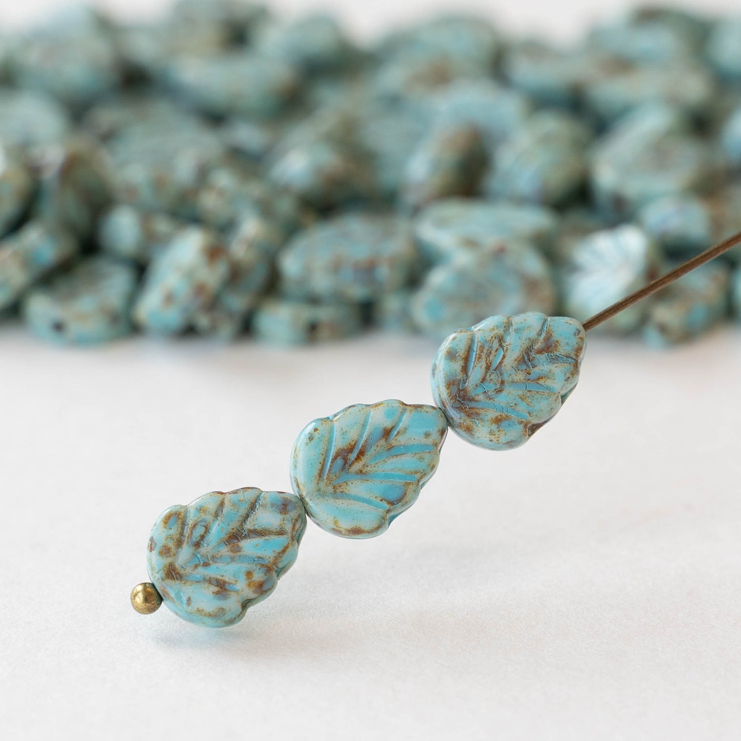8x10mm Glass Leaf Beads - Blue Picasso - 10 or 20 Beads