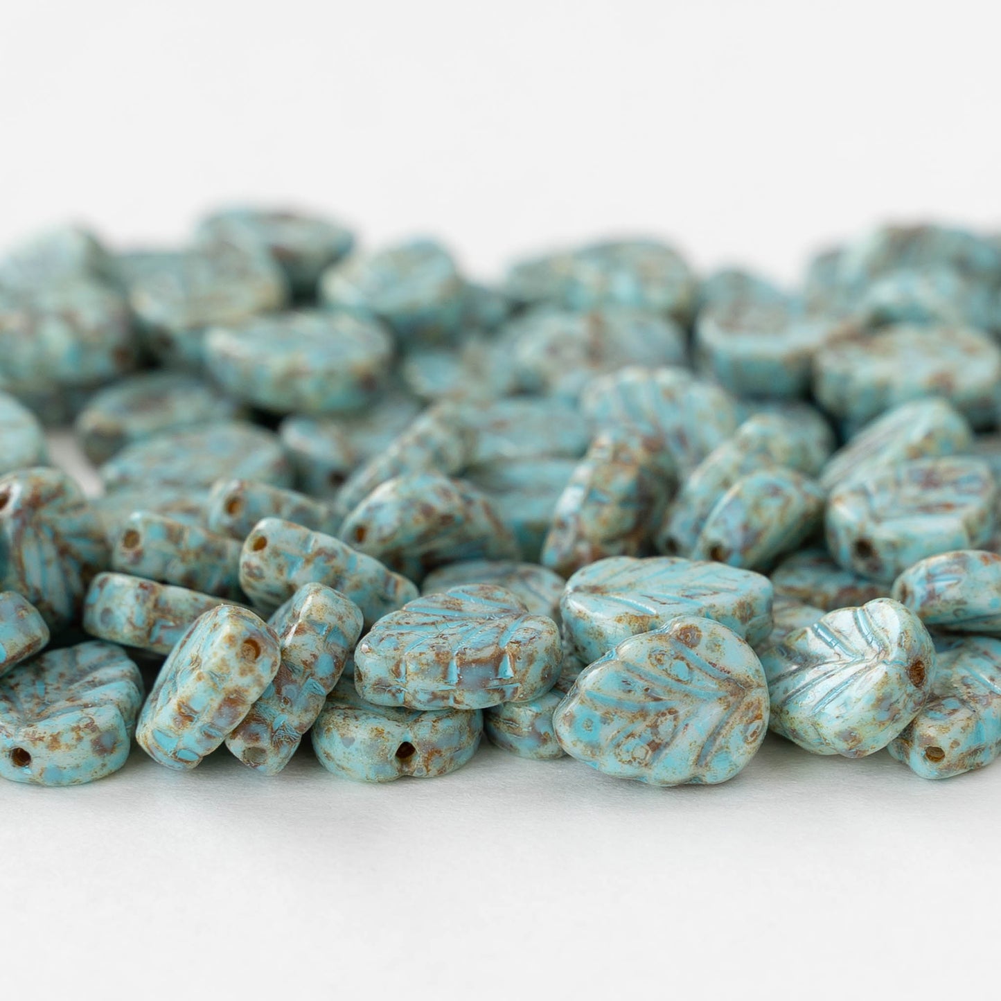 8x10mm Glass Leaf Beads - Blue Picasso - 10 or 20 Beads