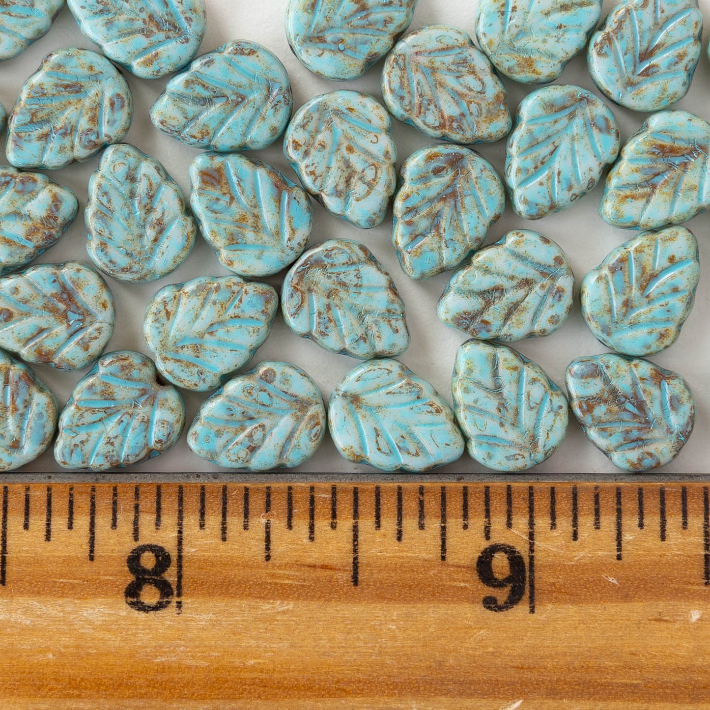 8x10mm Glass Leaf Beads - Blue Picasso - 10 or 20 Beads