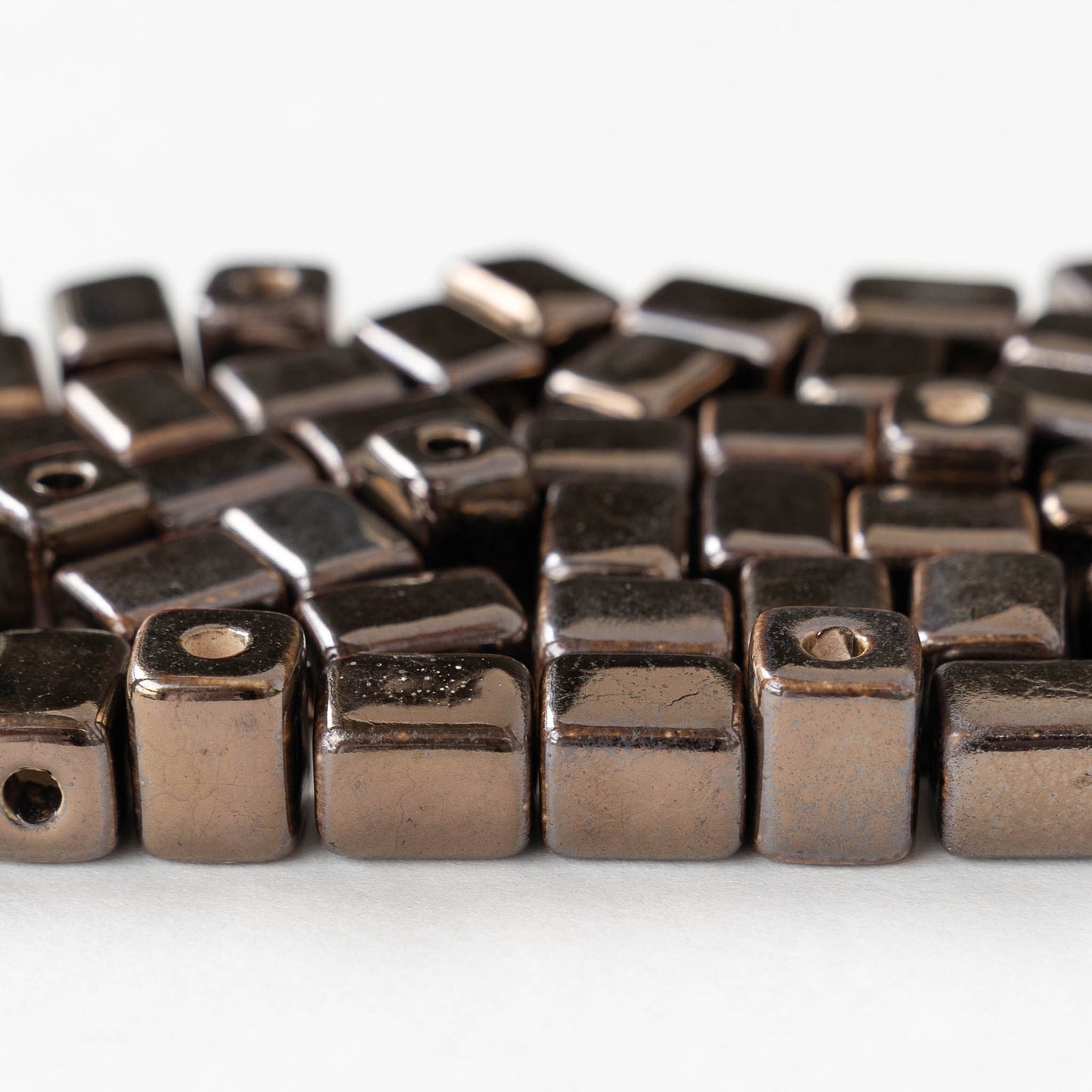 8x10mm Glazed Ceramic Rectangle Cube Beads - Bronze - 10 or 30 beads