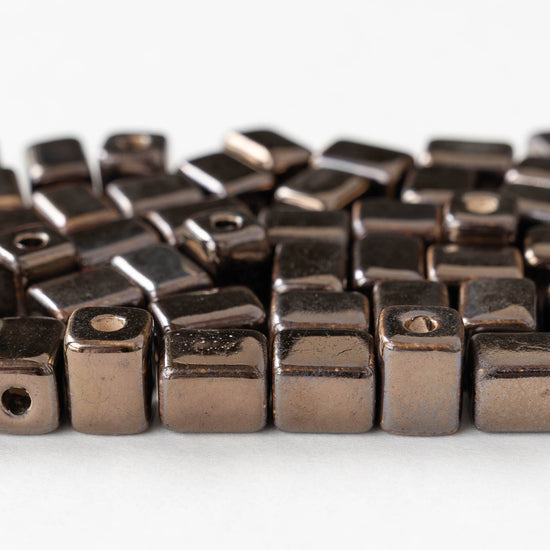 8x10mm Glazed Ceramic Rectangle Cube Beads - Bronze - 10 or 30 beads