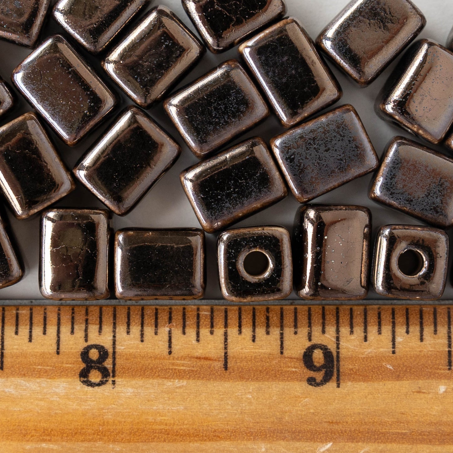 8x10mm Glazed Ceramic Rectangle Cube Beads - Bronze - 10 or 30 beads