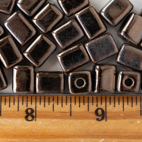 8x10mm Glazed Ceramic Rectangle Cube Beads - Bronze - 10 or 30 beads