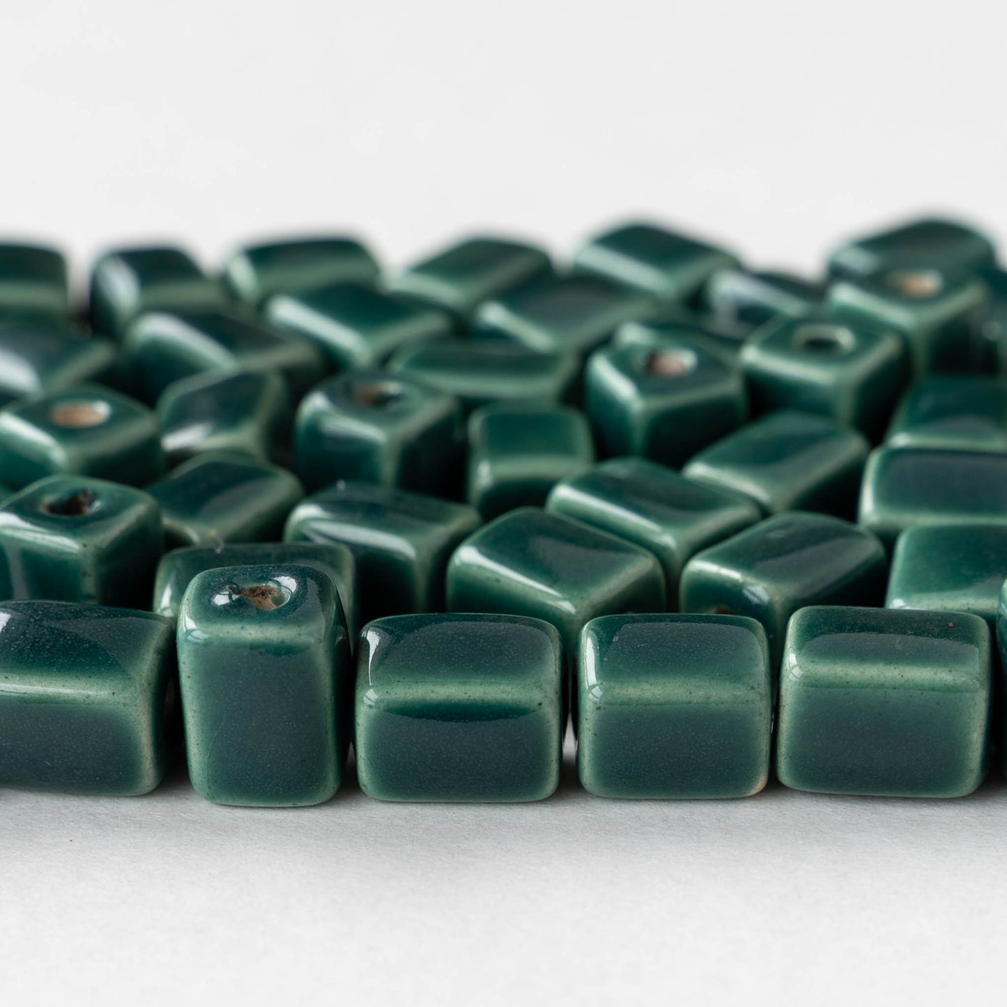 8x10mm Glazed Ceramic Rectangle Beads - Teal - 10 or 30 beads