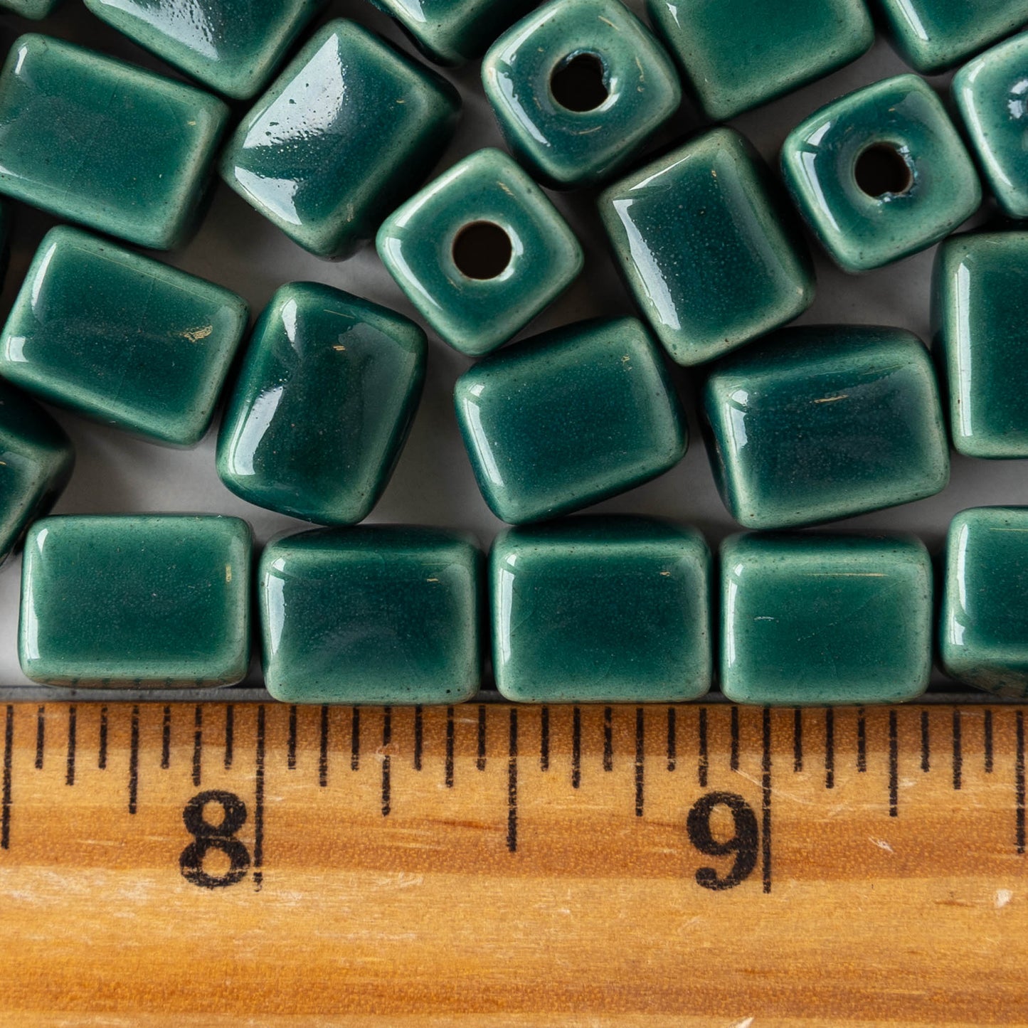 8x10mm Glazed Ceramic Rectangle Beads - Teal - 10 or 30 beads