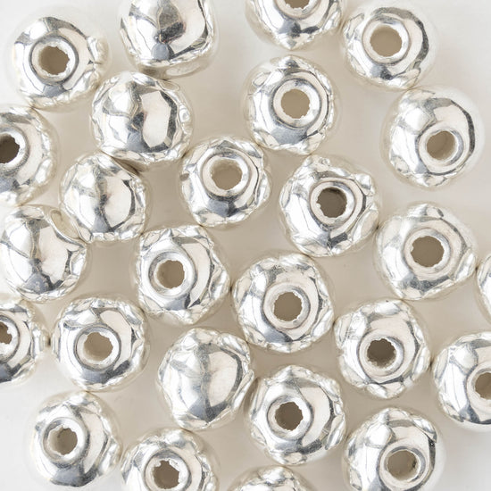 8x10mm Silver Coated Ceramic Round Beads - Silver - 10 or 30 Beads