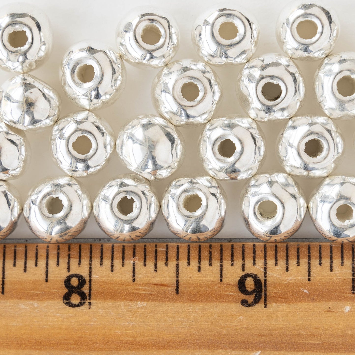 8x10mm Silver Coated Ceramic Round Beads - Silver - 10 or 30 Beads