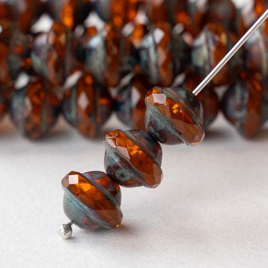 Load image into Gallery viewer, 8x10mm Saturn Beads - Orange Picasso- 15 Beads
