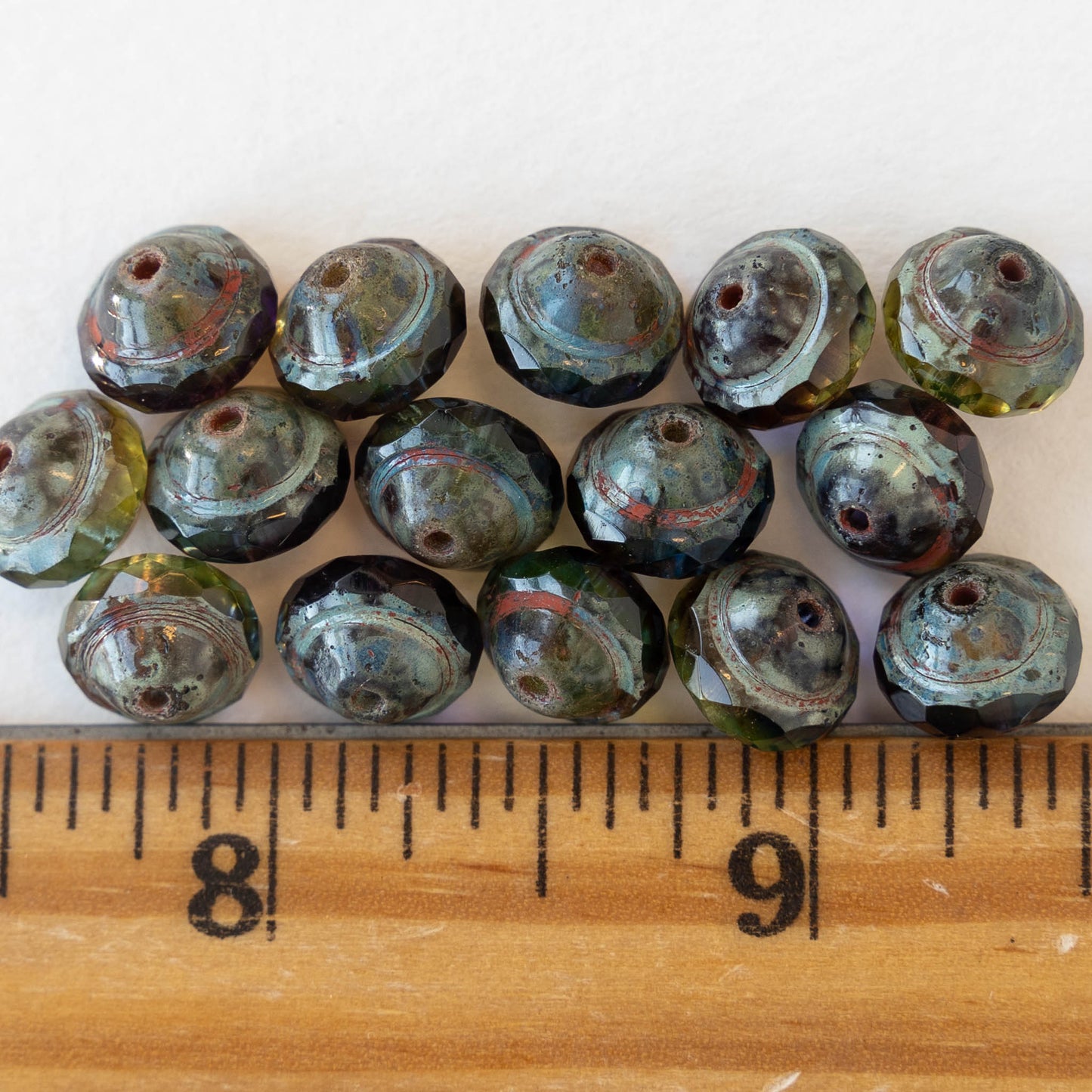 8x10mm Saturn Beads - Blue Green Picasso Mix - 15 Beads