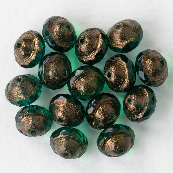 8x10mm Saturn Beads - Emerald Green with Bronze- 15 Beads