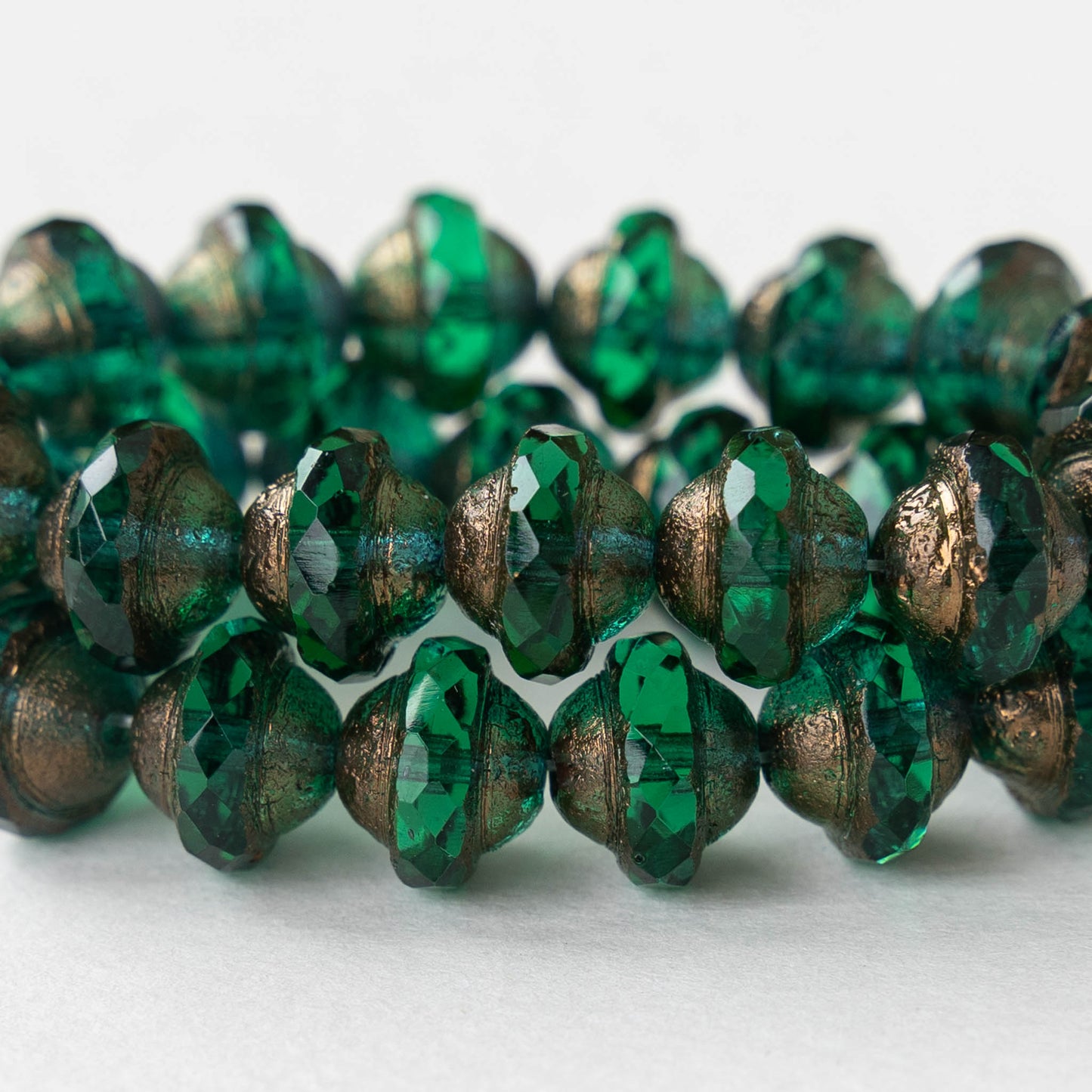 8x10mm Saturn Beads - Emerald Green with Bronze- 15 Beads