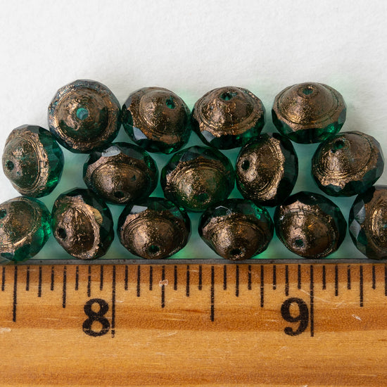 8x10mm Saturn Beads - Emerald Green with Bronze- 15 Beads