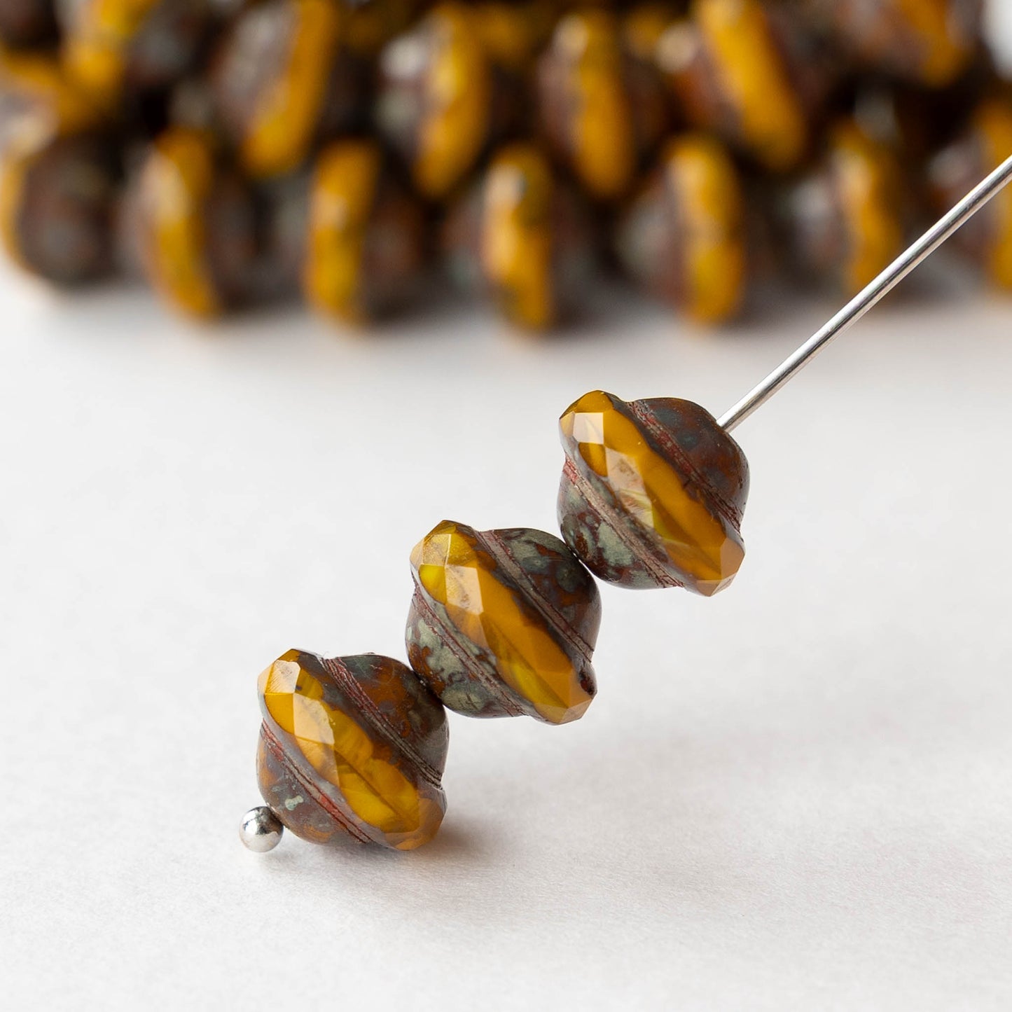 8x10mm Saturn Beads - Ochre Picasso - 6 or 12 Beads