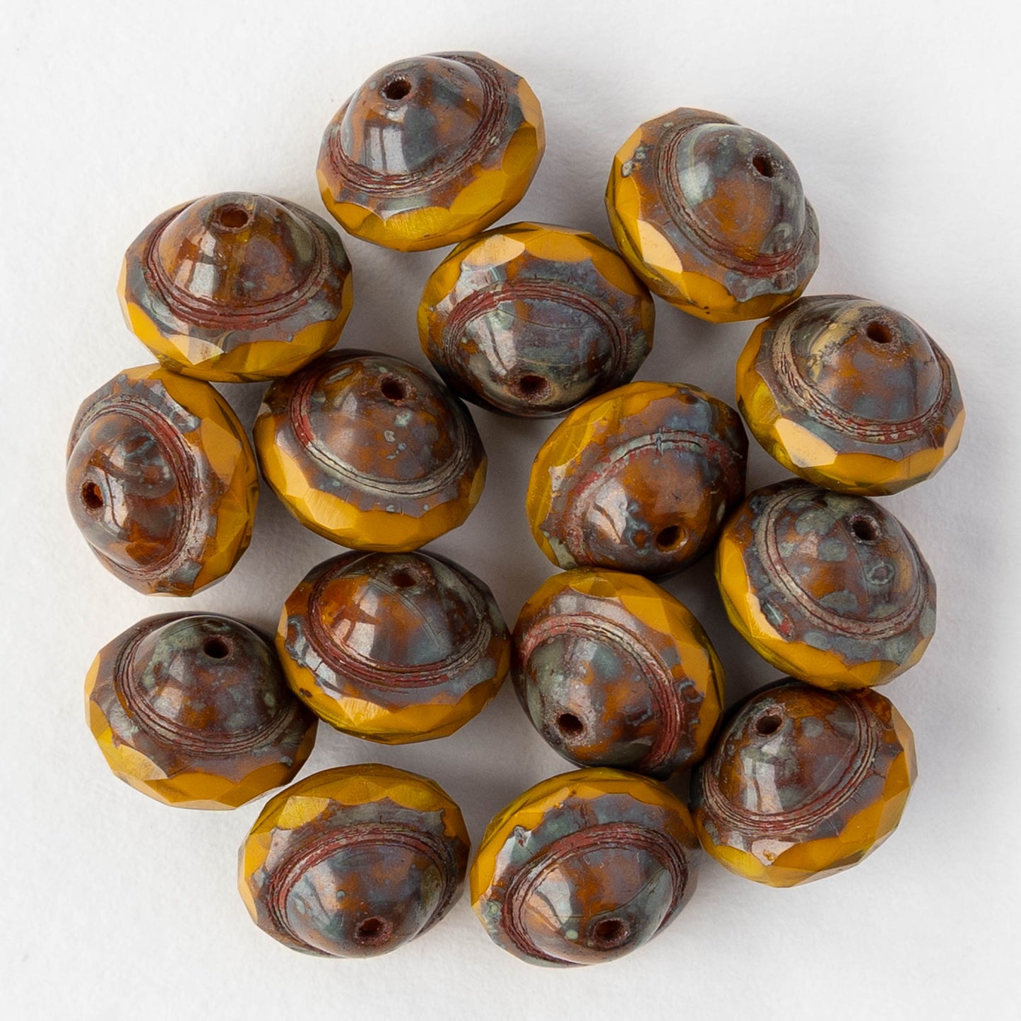 8x10mm Saturn Beads - Ochre Picasso - 6 or 12 Beads