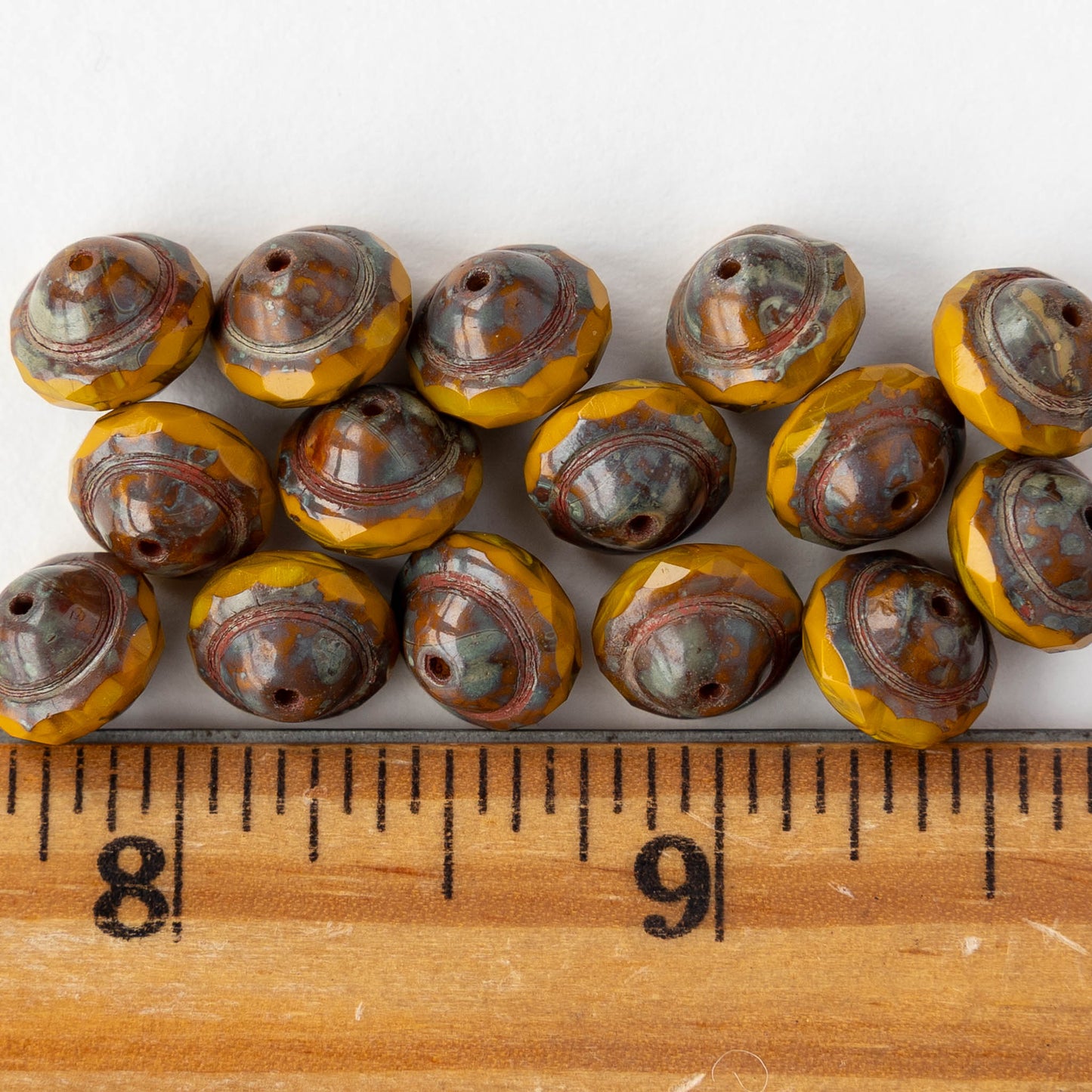 8x10mm Saturn Beads - Ochre Picasso - 6 or 12 Beads