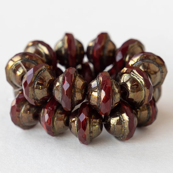 8x10mm Saturn Beads - Crimson Red with Bronze Finish - 10 Beads