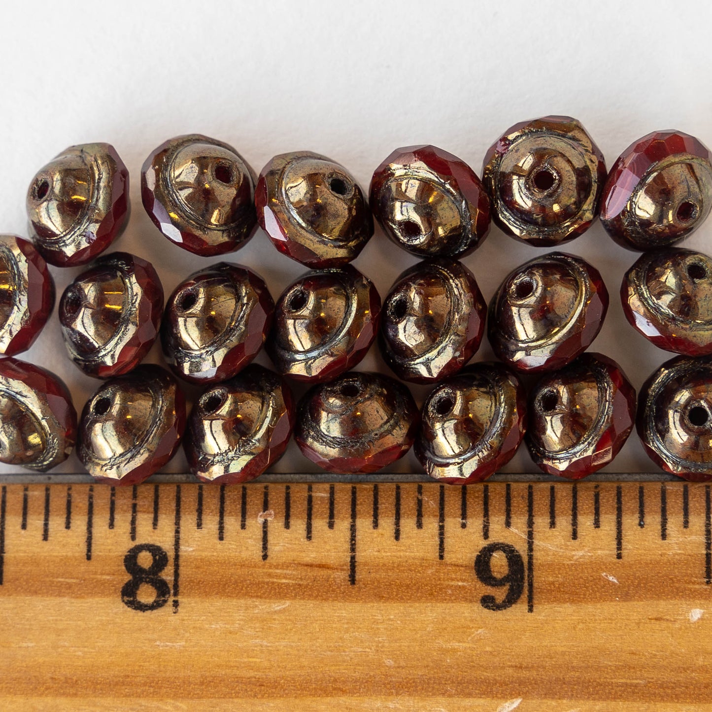 8x10mm Saturn Beads - Crimson Red with Bronze Finish - 10 Beads