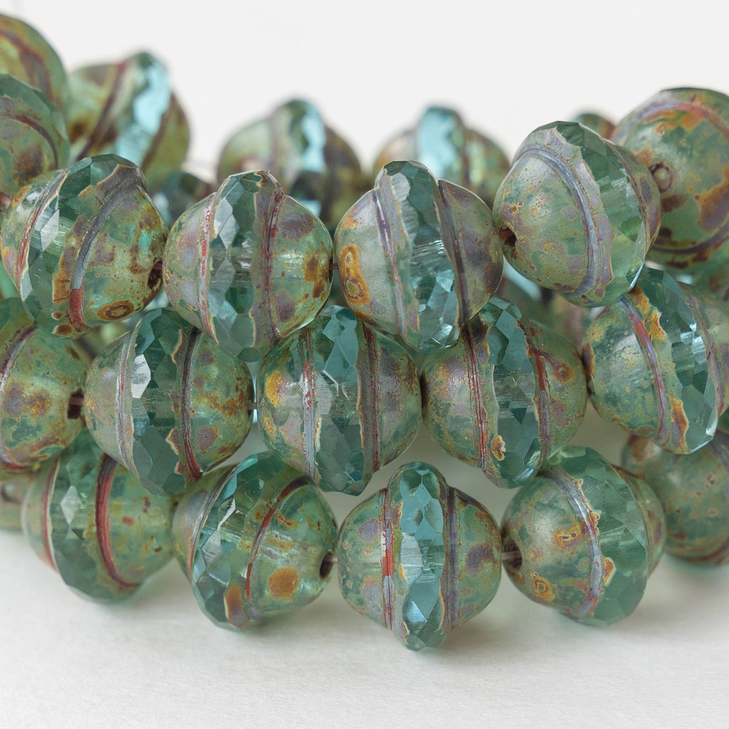 8x10mm Saturn Beads - Light Aqua with Picasso Finish - 15 Beads