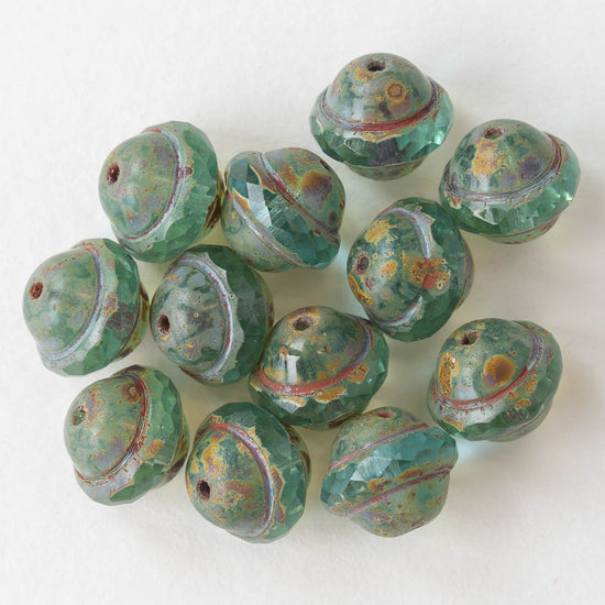 10x12mm Saturn Beads - Transparent Aqua Picasso - 6 Beads