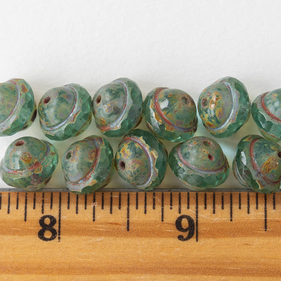 10x12mm Saturn Beads - Transparent Aqua Picasso - 6 Beads