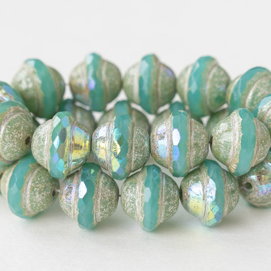 10x12mm Saturn Beads - Saturn Tea Green with Antique Silver and AB - 4 Beads