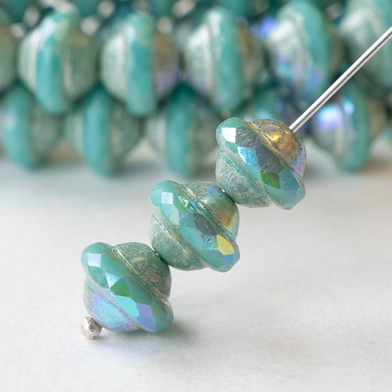 8x10mm Saturn Beads - Turquoise with Silver Rainbow - 15 Beads